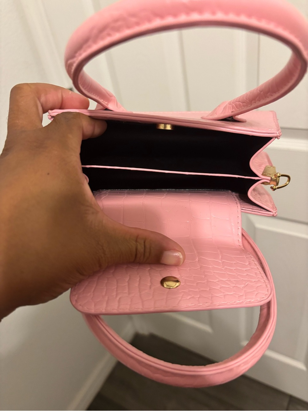Pink Croc-Texture Mini Tote Handbag - Picture 4 of 4